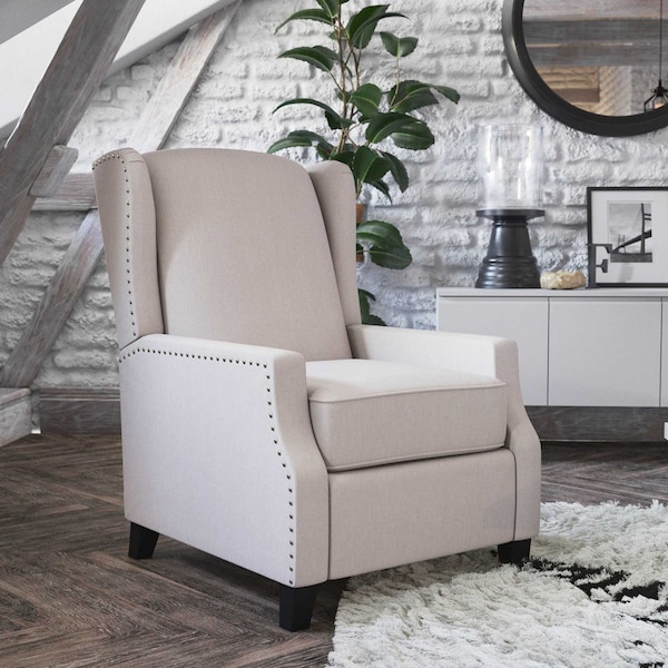 Flash Furniture Cream Wingback Reclining Chair with Nailhead Trim BO-BS7002-1-CREAM-GG - main